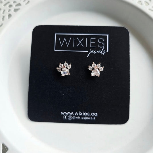 Cubic Zirconia Paws - Rose Gold delicate stud earrings by Wixies Handmade and Picked in Nova Scotia
