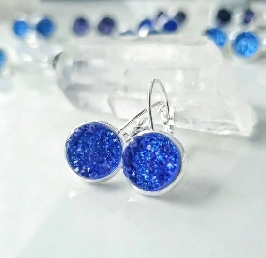 10mm Royal Blue Lever Back (Silver Plated Brass)
