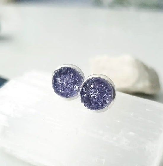 8mm Indigo Studs (Silver Plated Brass)