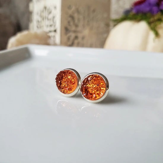 8mm Orange Studs (Silver-plated Brass