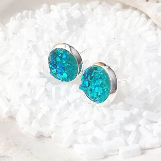 8mm Teal Studs (Silver-plated Brass)