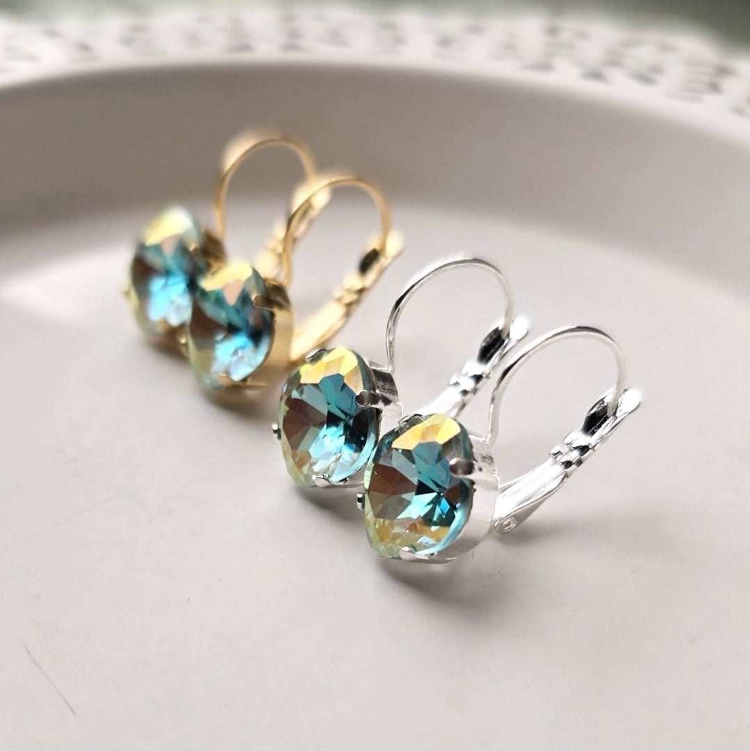 Seafoam Shimmer 10mm Cushion Cut Lever Back