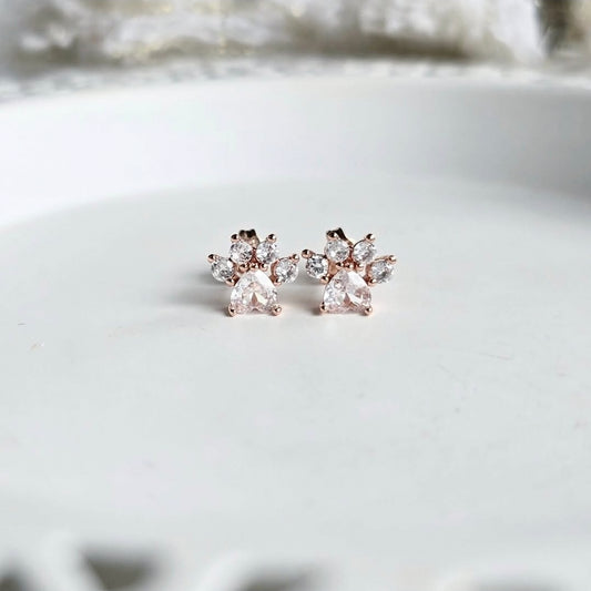 Cubic Zirconia Paws - Rose Gold delicate stud earrings by Wixies, Handmade and Picked in Nova Scotia