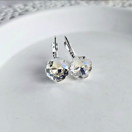 Crystal Moonlight 10mm Cushion Lever Back earrings by Wixies with sparkling stones Handmade and Picked in Nova Scotia