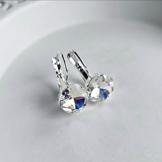 Crystal Moonlight 10mm Cushion Lever Back earrings by Wixies with clear sparkling stones Handmade and Picked in Nova Scotia