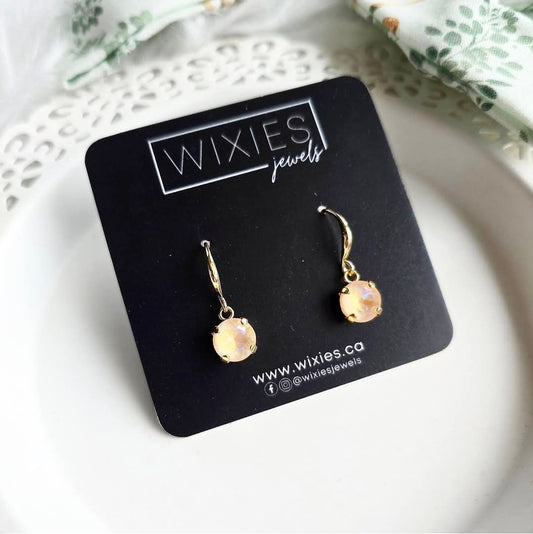 Peaches n Cream (Choose your setting - 8mm gem) earrings by Wixies with soft peach stones on gold hooks Handmade and Picked in Nova Scotia
