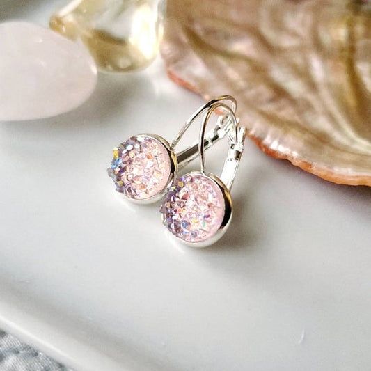 10mm Baby Pink Lever Back (Silver-coated Brass)