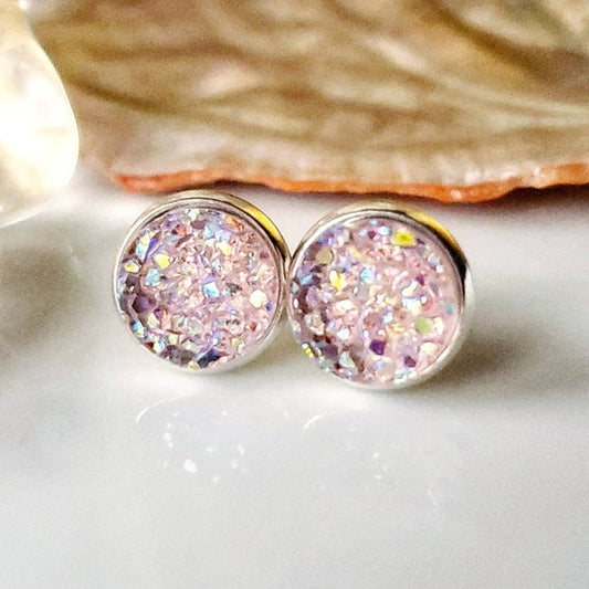 10mm Baby Pink Studs (Silver-plated Brass)