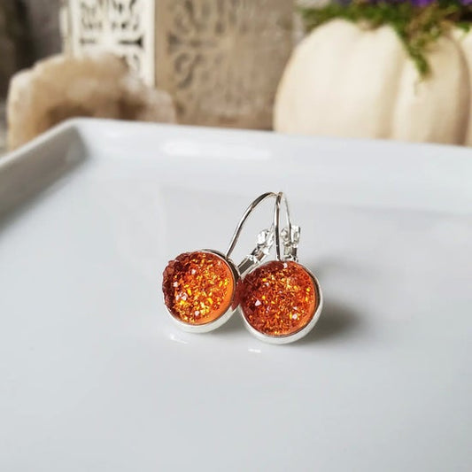10mm Orange Lever Back (Silver-plated Brass)
