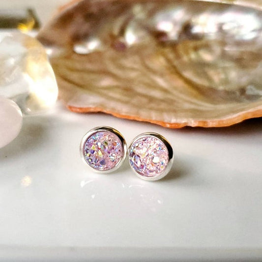 8mm Baby Pink Studs (Silver-plated Brass)