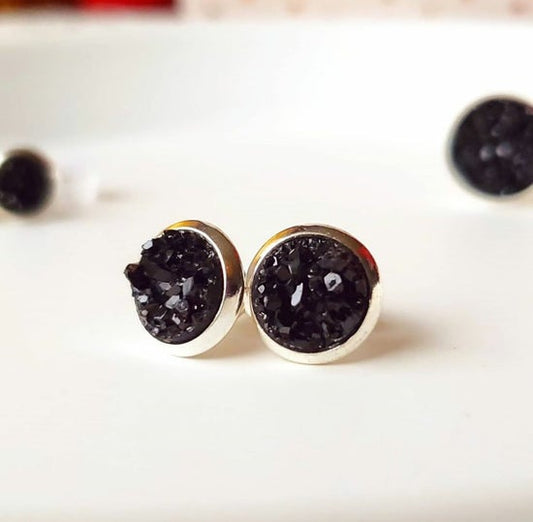 8mm Black Studs (Silver-plated Brass)