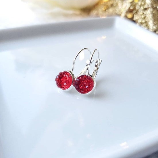8mm "Cherry Red" Lever Back (Silver-plated Brass)