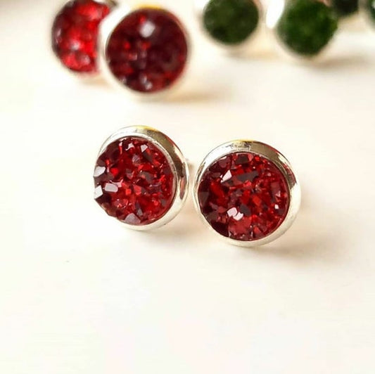 8mm Dorothy Red Studs (Silver-plated Brass)