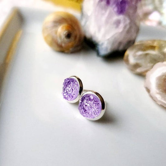 8mm French Lilac Studs (Silver-plated Brass)