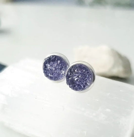 8mm Indigo Studs (Silver Plated Brass)