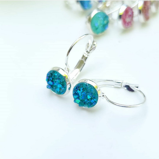 8mm Teal  Lever Back (Silver-Coated Brass)