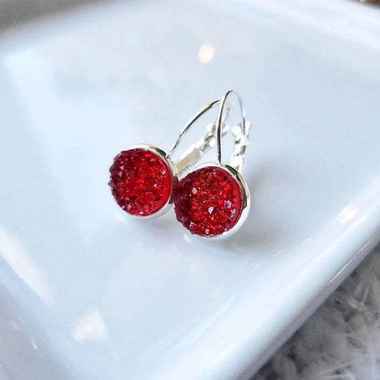10mm Cherry Red Lever Back (Silver-plated Brass)