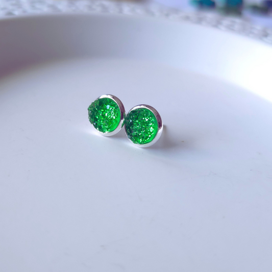 8mm Spring Green Studs (Silver-plated Brass)