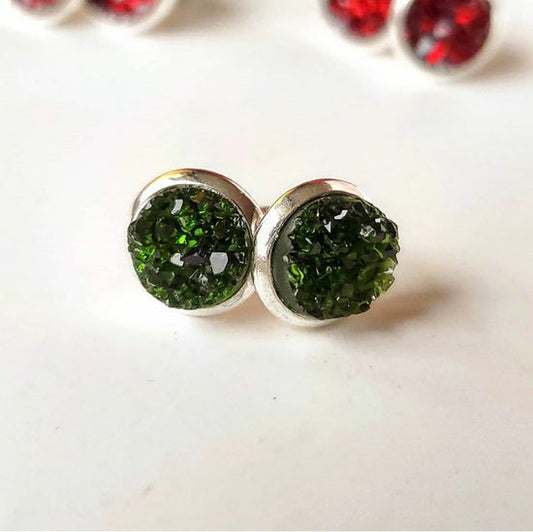 8mm Juniper Green Studs (Silver-plated Brass)