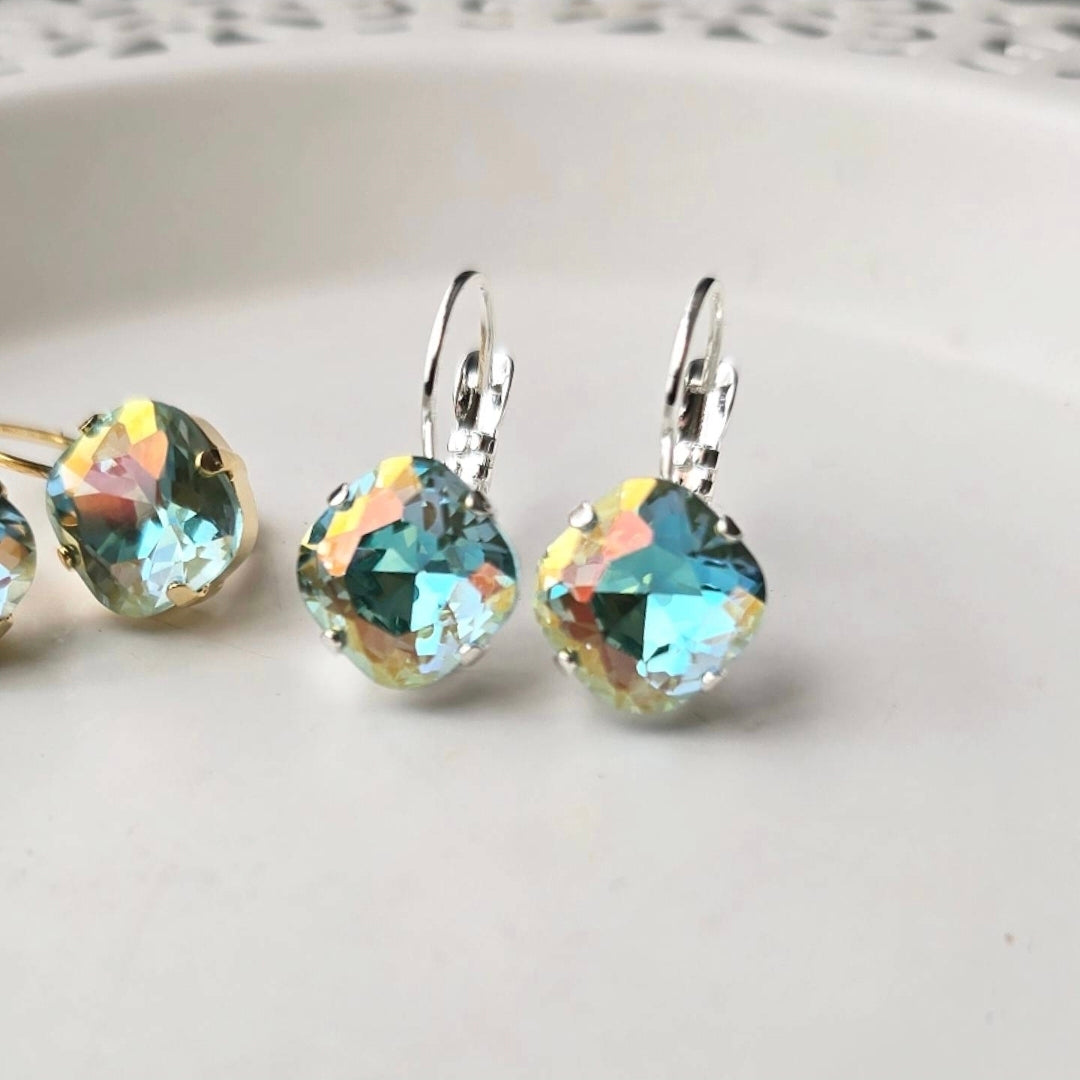 Seafoam Shimmer 10mm Cushion Cut Lever Back