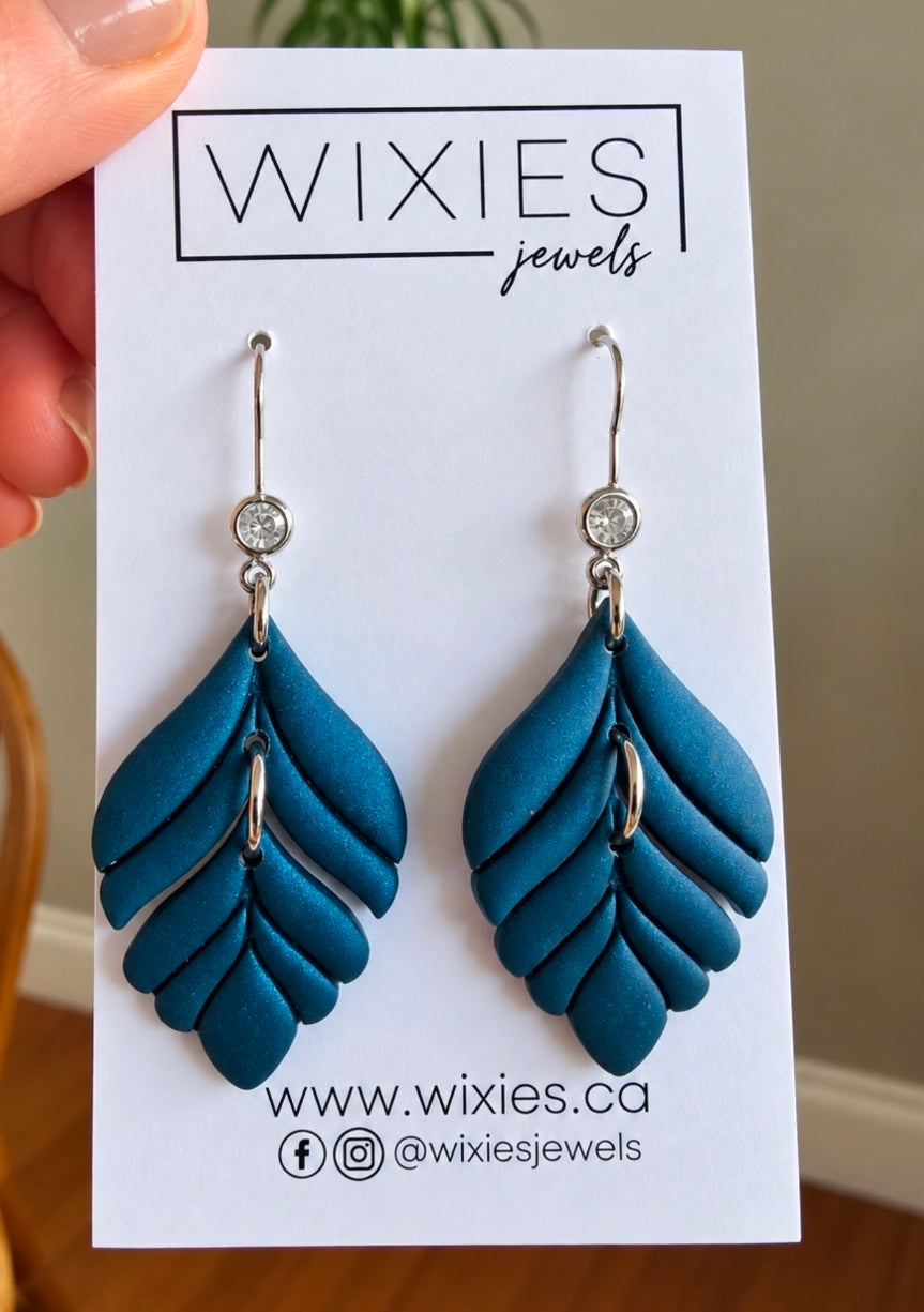 Teal Foilage Drops in Silver