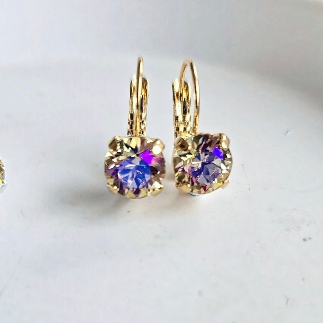 Sunshine Lever Back *limited edition* earrings by Wixies featuring sparkling multicolor stones in gold setting Handmade and Picked in Nova Scotia