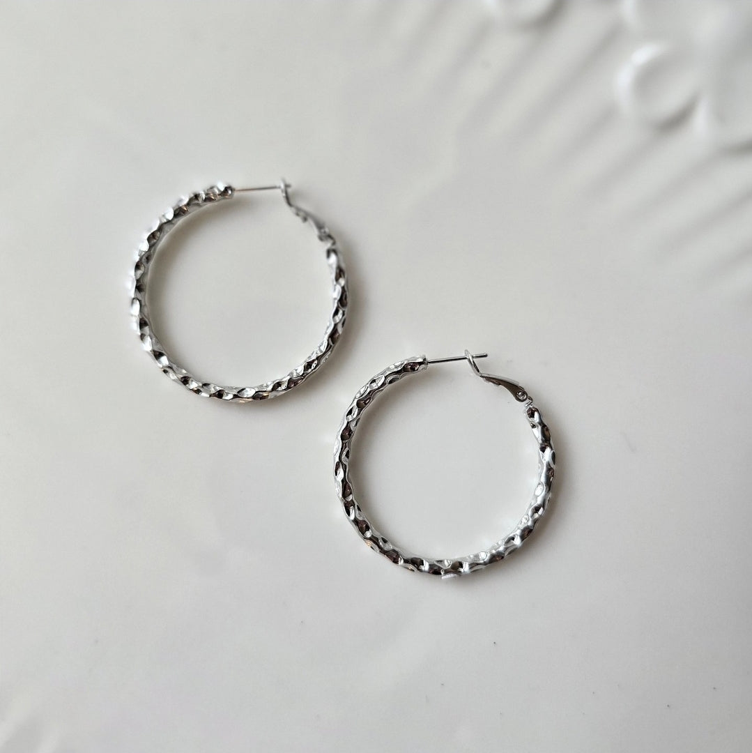 Large Hammered Hoops (Silver tone)