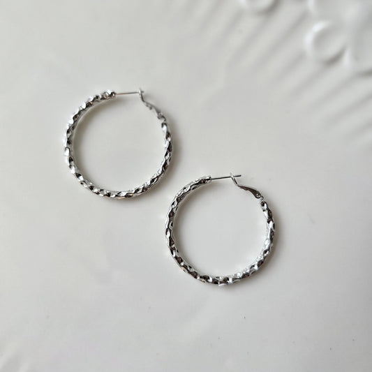 Large Hammered Hoops (Silver tone)