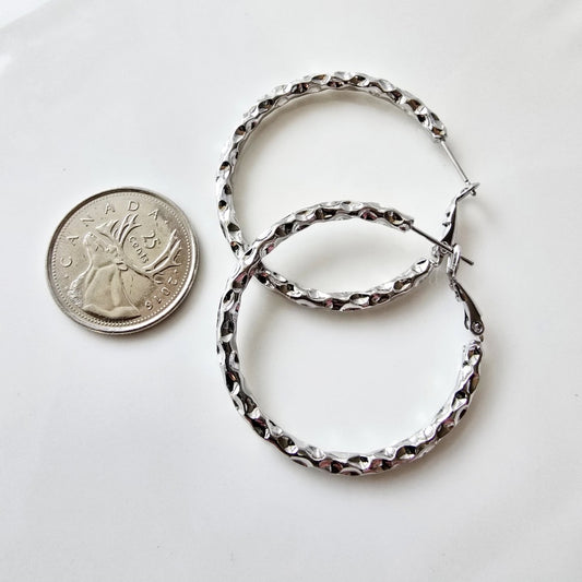 Large Hammered Hoops (Silver tone)