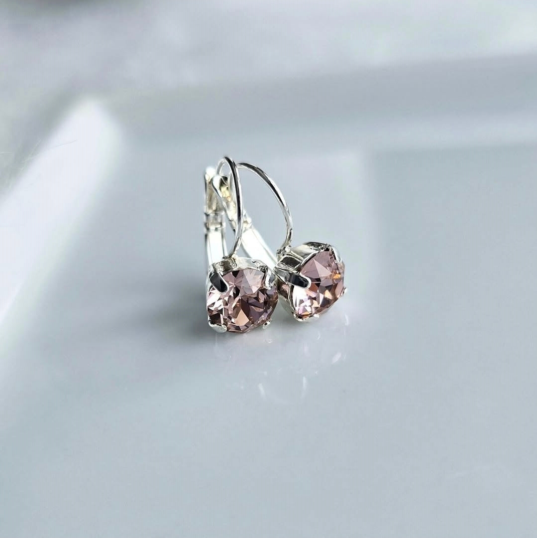 8mm or 6mm Vintage Pink Lever Back by wixies featuring delicate pink stones set in silver hooks on a clean white surface