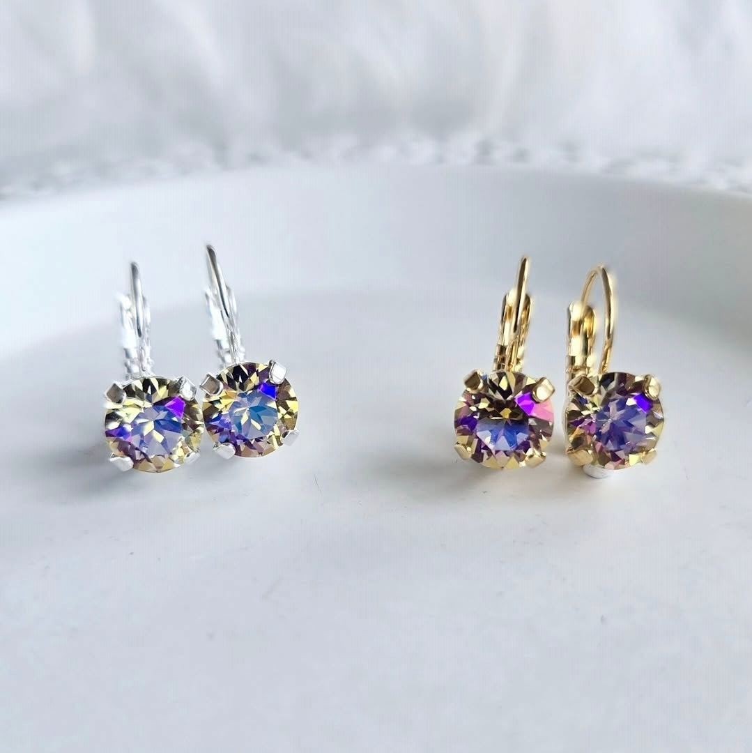 Sunshine Lever Back *limited edition* earrings by Wixies with shimmering stones in silver and gold Handmade and Picked in Nova Scotia