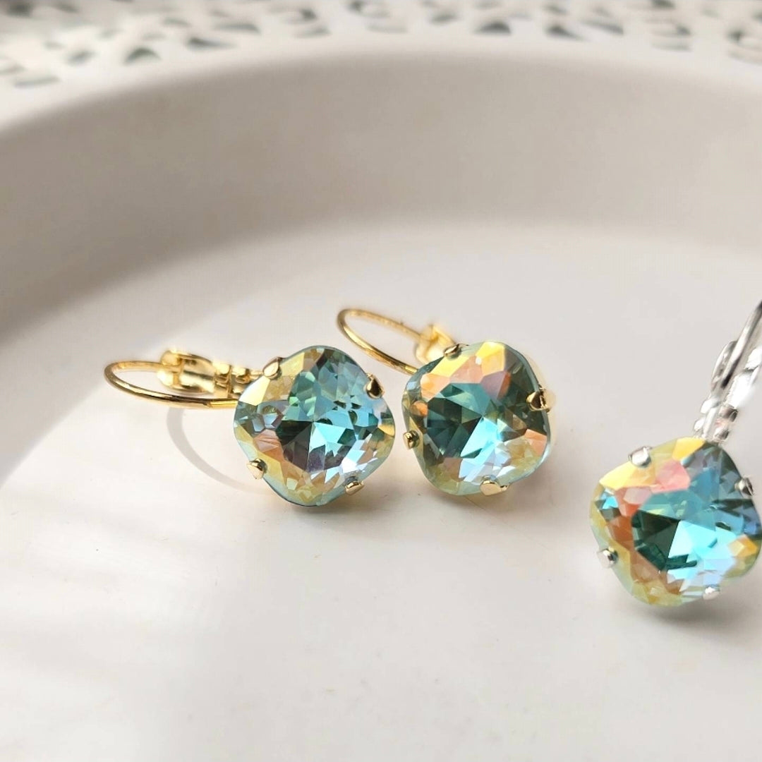 Seafoam Shimmer 10mm Cushion Cut Lever Back