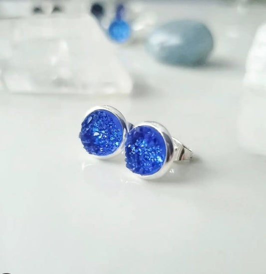 8mm Royal Blue Studs (Silver Plated Brass)